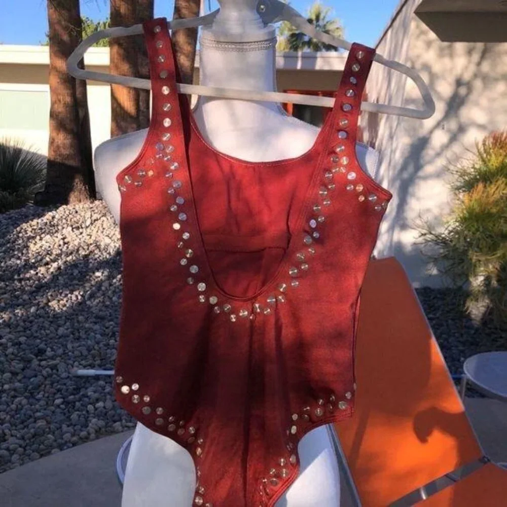 No Boundaries Swimsuit Girls Size 5 One Piece Rust Color Gold Discs New NWOT
